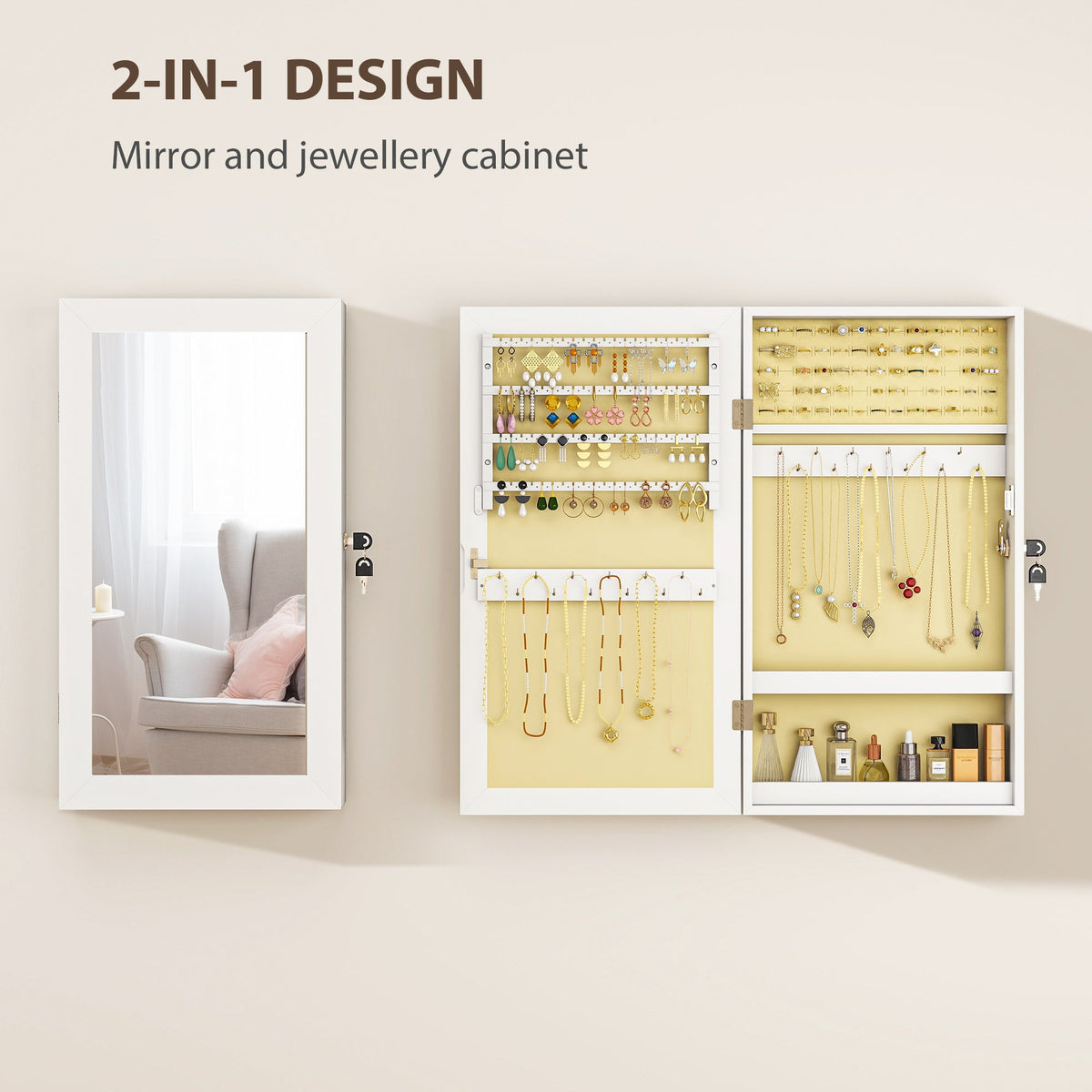 HOMCOM Jewelry Cabinet, Jewelry Storage Cabinet with Mirror, White - product image 4