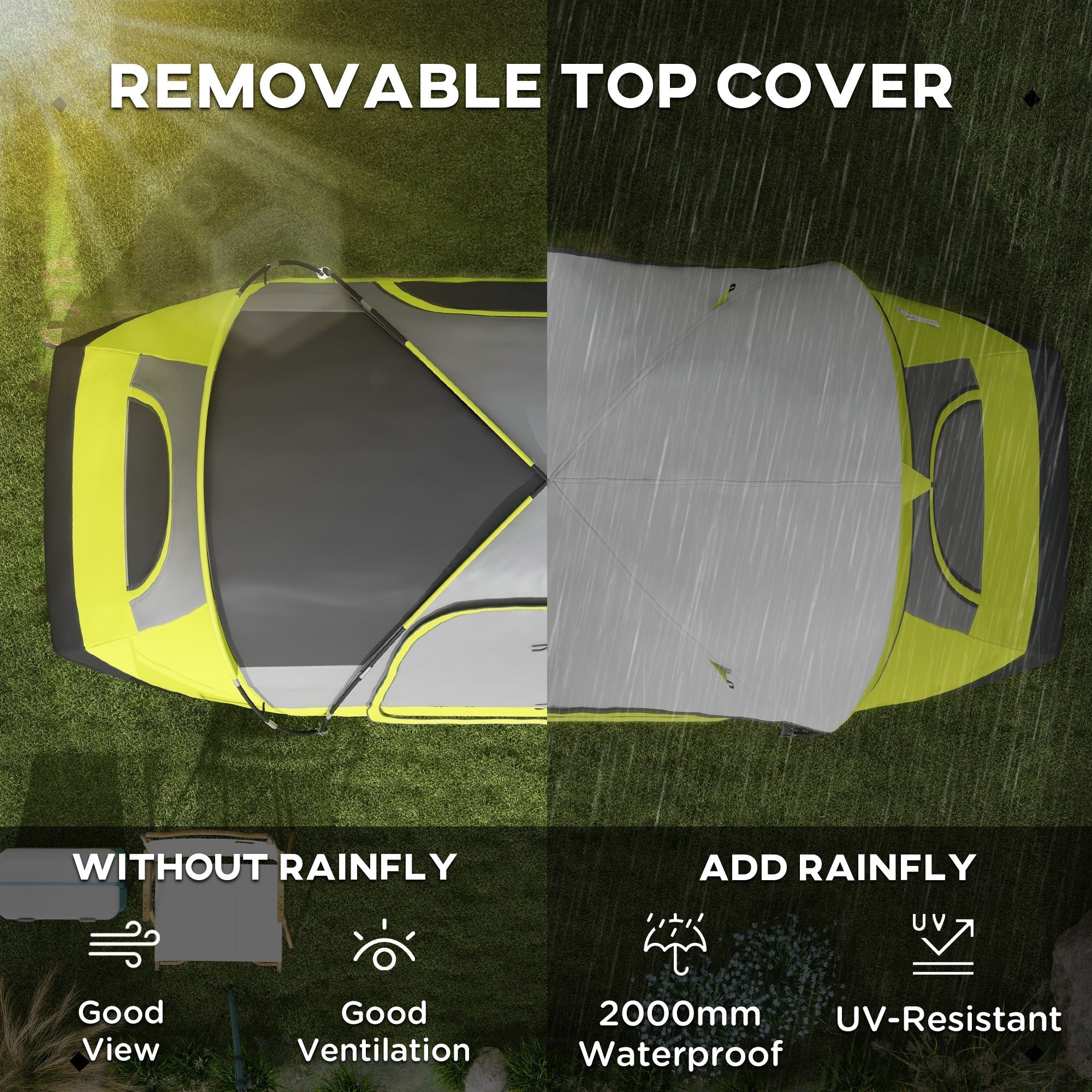 Outsunny Camping Tent for 6-8 Man with 2000mm Waterproof Rainfly and Carry Bag for Fishing Hiking Festival, Yellow