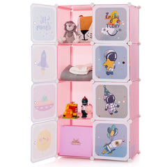 8-cube Baby Closet Organizer with Doors and Hanging Section-Pink