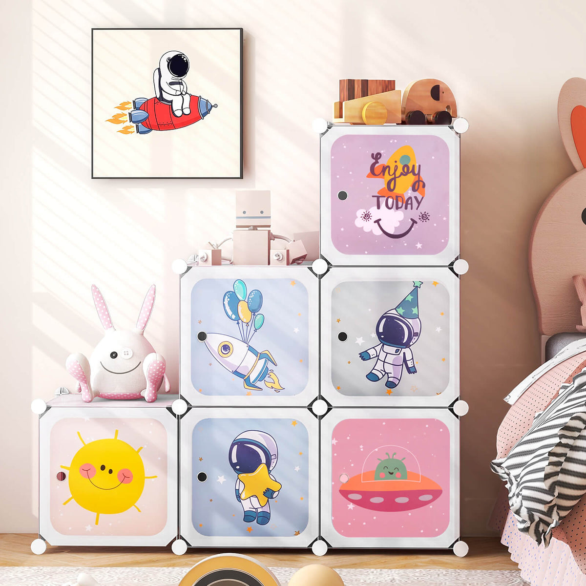 8-cube Baby Closet Organizer with Doors and Hanging Section-White