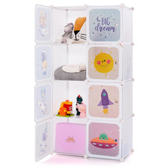 8-cube Baby Closet Organizer with Doors and Hanging Section-White