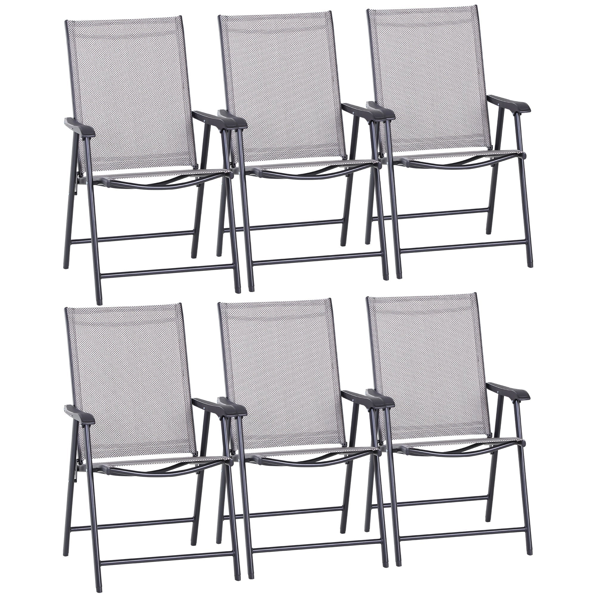 Outsunny Set of Six Folding Garden Chairs - Grey