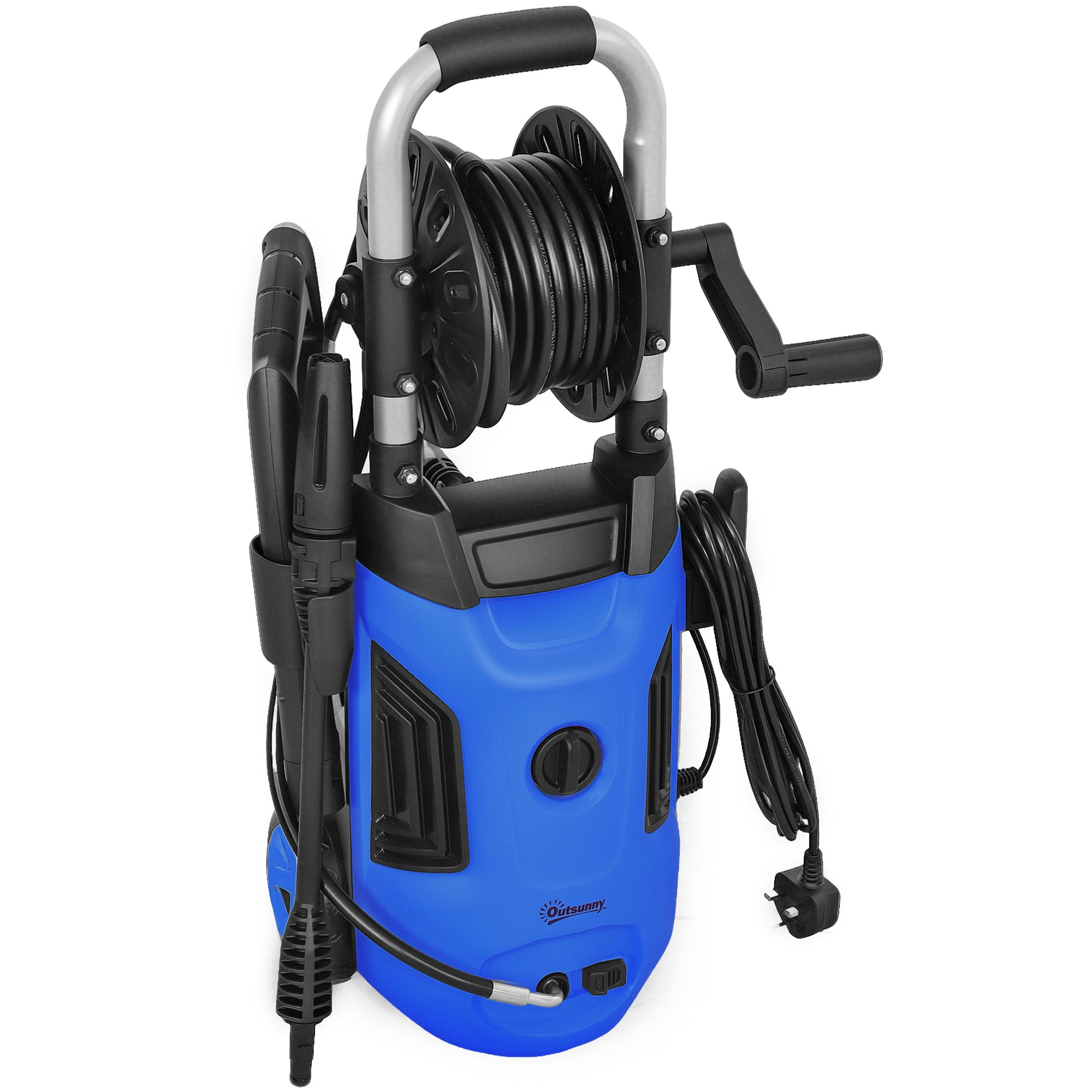 Outsunny 1800W High√Ç Pressure√Ç Washer, 150 Bar Pressure, 420 L/h Flow, Portable Power Washer Jet Wash Cleaner with Adjustable Nozzle, 6M Hose, Hose Reel, Steel Handle for Home Patio Car Driveway, Blue