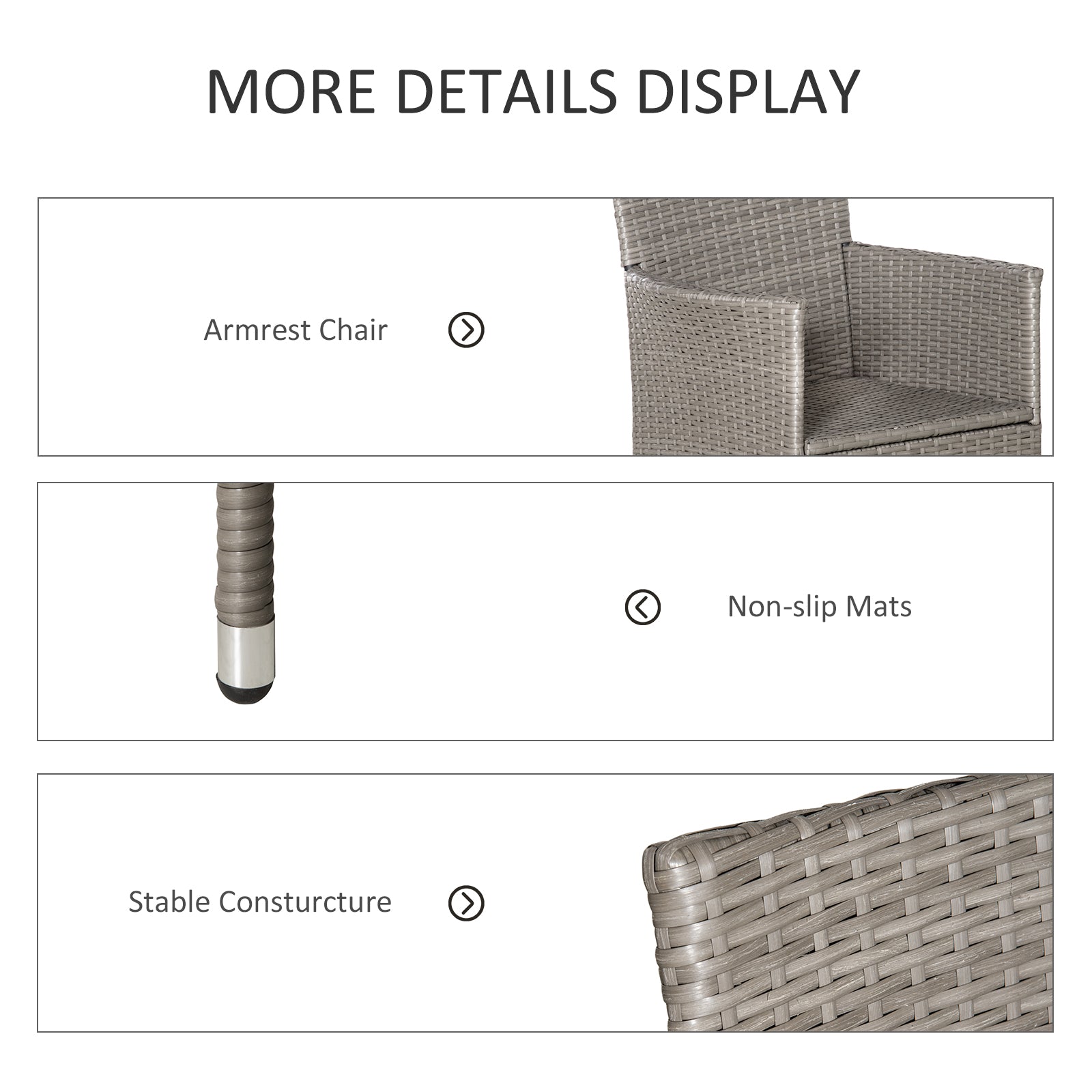 Outsunny Set of Four Rattan Armchairs, with Cushions - Grey