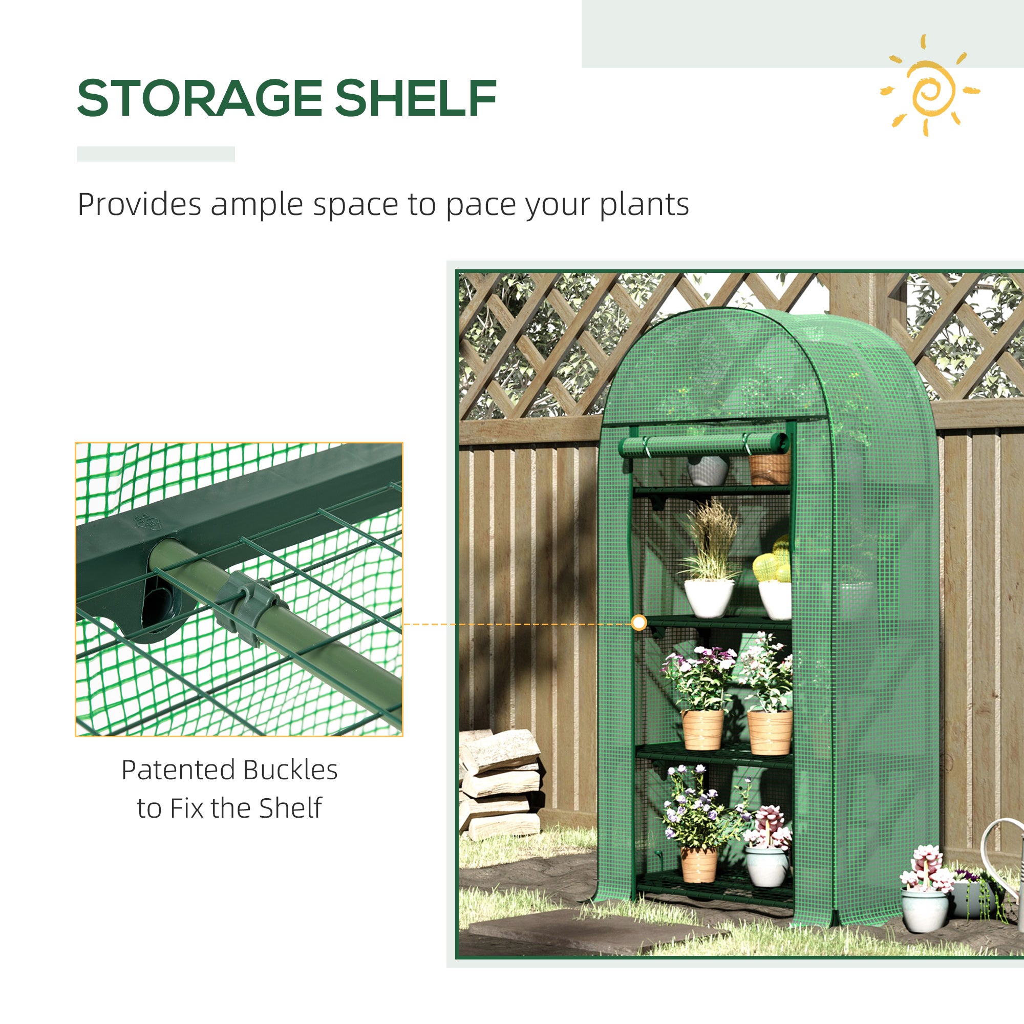 Outsunny 4 Tier Mini Greenhouse for Outdoor, Portable Gardening Plant Green House with Storage Shelf, Roll-Up Zipped Door, Metal Frame and PE Cover, 80 x 49 x 160cm, Green