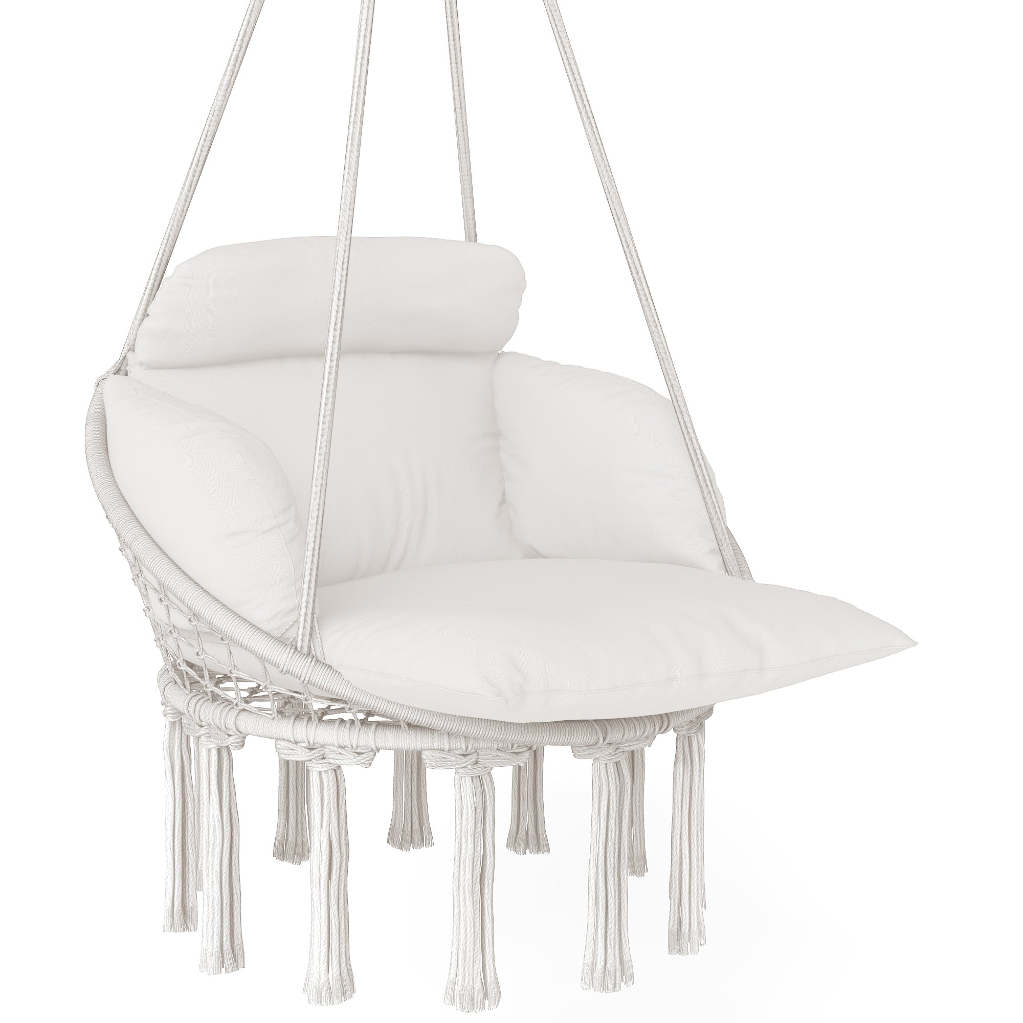 Outsunny Hanging Chair Outdoor Hammock Chair with Soft Cushion, Cotton Rope Boho Style Swing Chair, Hanging Garden Swing Seat for Indoor Outdoor, Cream White