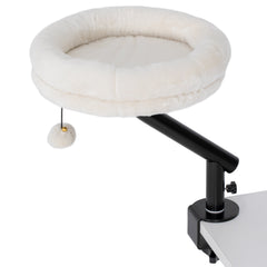 PawHut Cat Desk Bed, Cat Hammock 360° Rotatable Adjustable for Window, Table, Work, Cream White