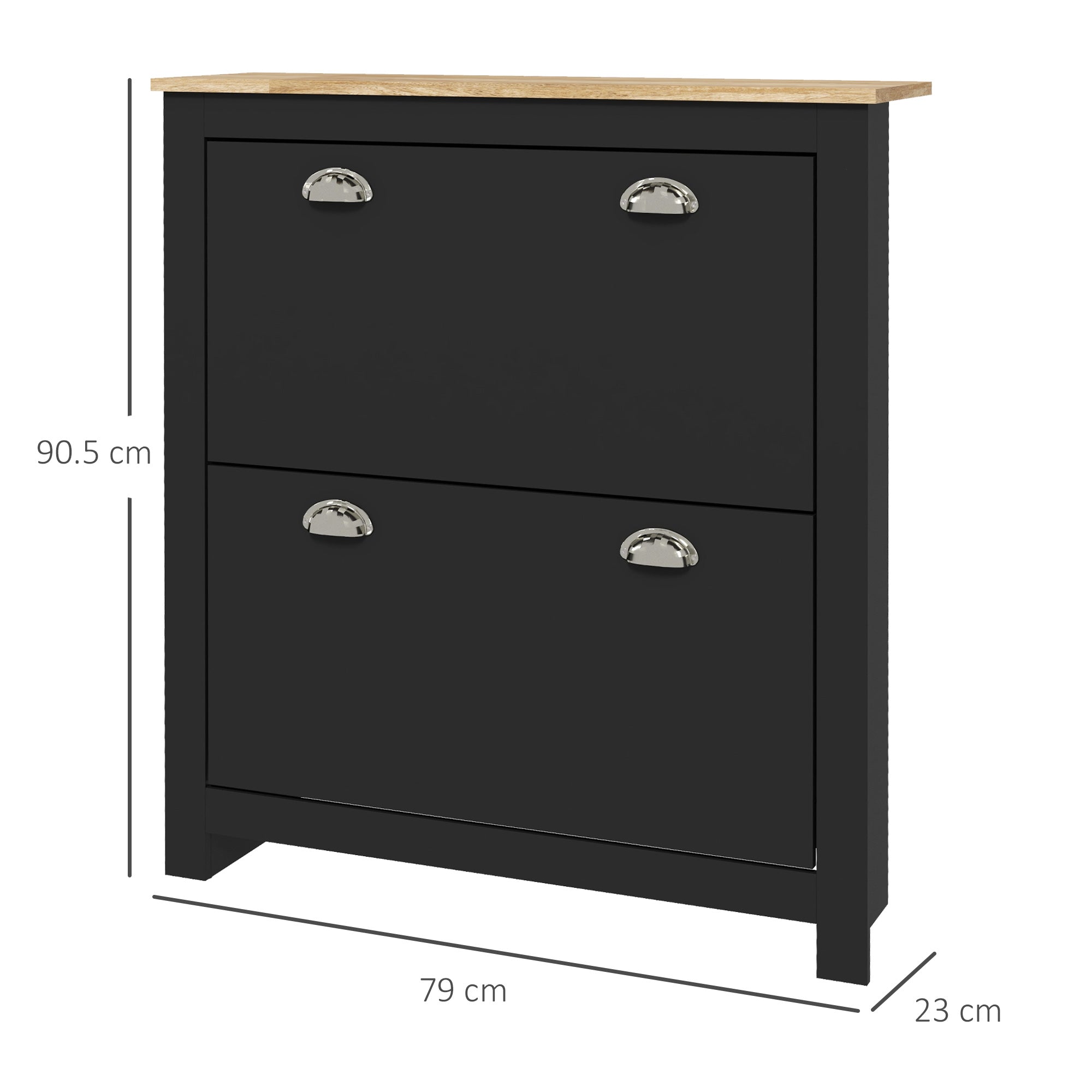 HOMCOM 2 Drawer Shoe Cabinet Modern Narrow Shoe Cupboard Hallway Wooden Storage Organiser with Flip Doors Adjustable Shelf for 6-12 Pairs, Black