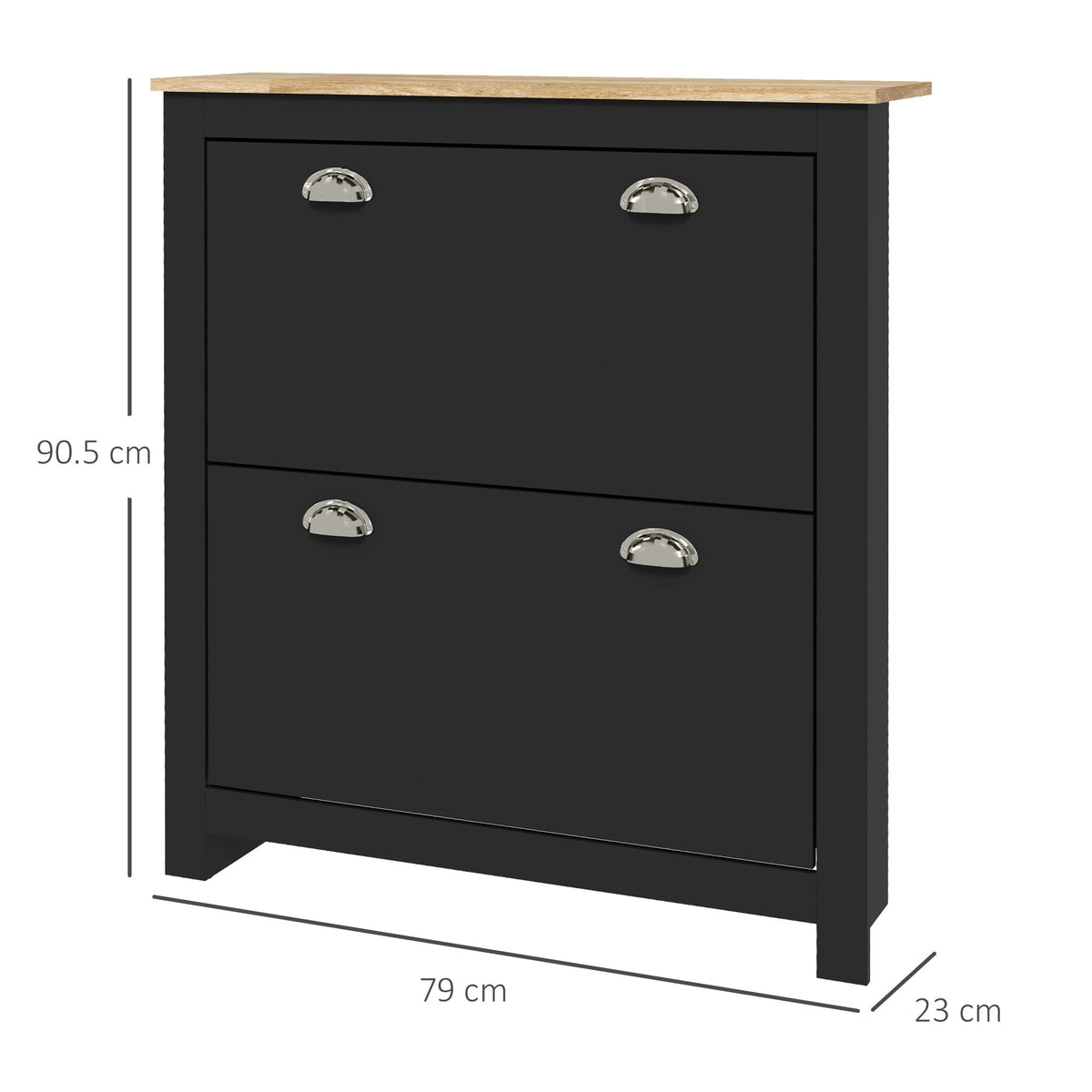 HOMCOM 2 Drawer Shoe Cabinet Modern Narrow Shoe Cupboard Hallway Wooden Storage Organiser with Flip Doors Adjustable Shelf for 6-12 Pairs, Black