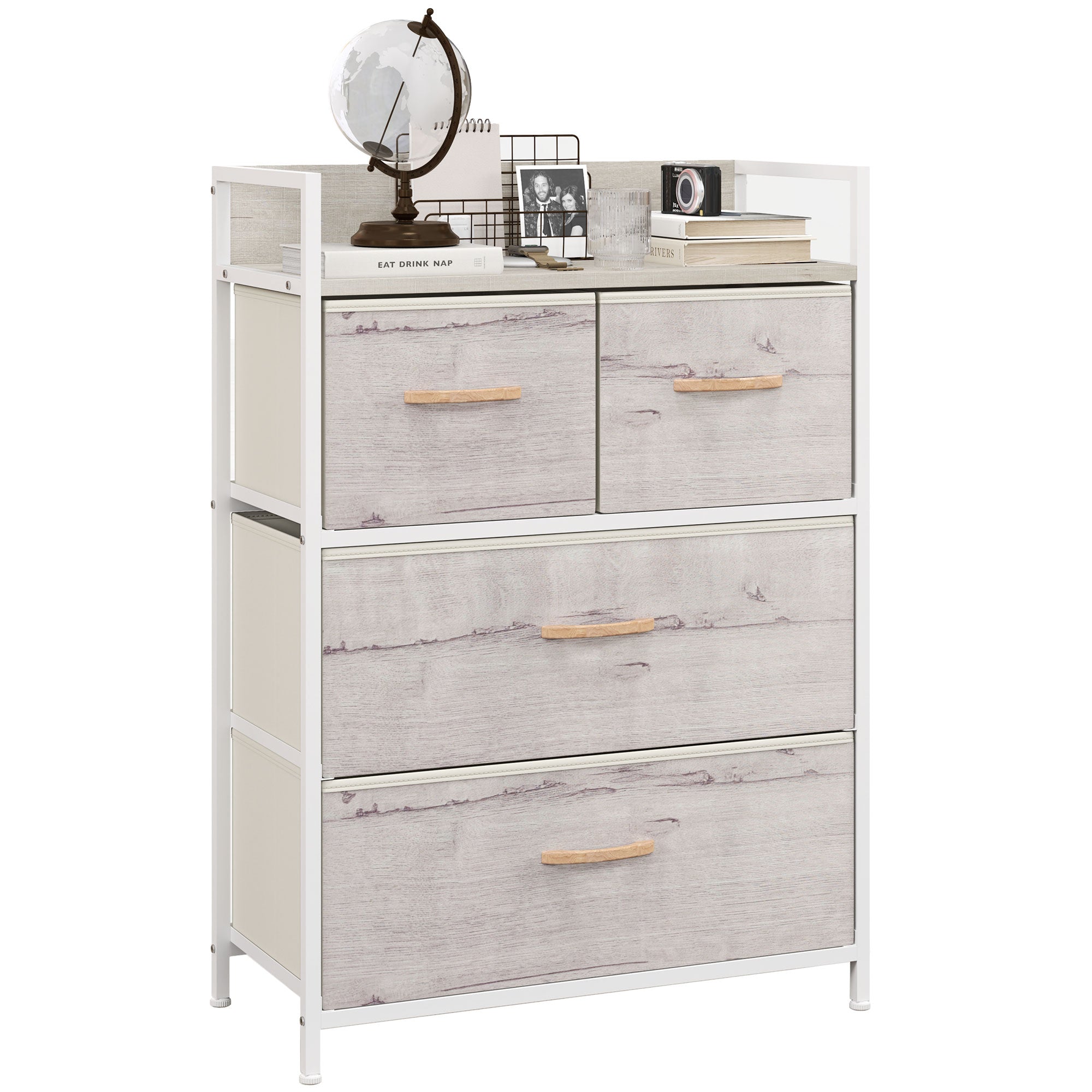 HOMCOM Rustic Chest of Four Fabric Drawers - Black