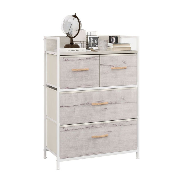 HOMCOM Rustic Chest of Four Fabric Drawers - Black