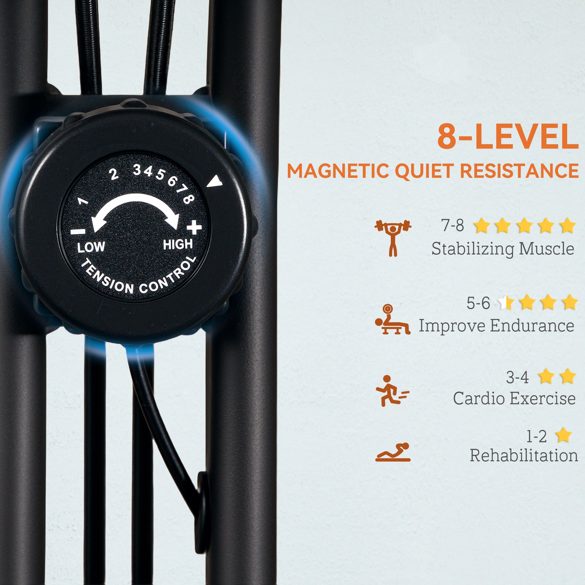 SPORTNOW Five-in-one Foldable Exercise Bike, Stationary Bike with Arm Workout Bands, LDC Monitor, Phone Holder, Orange