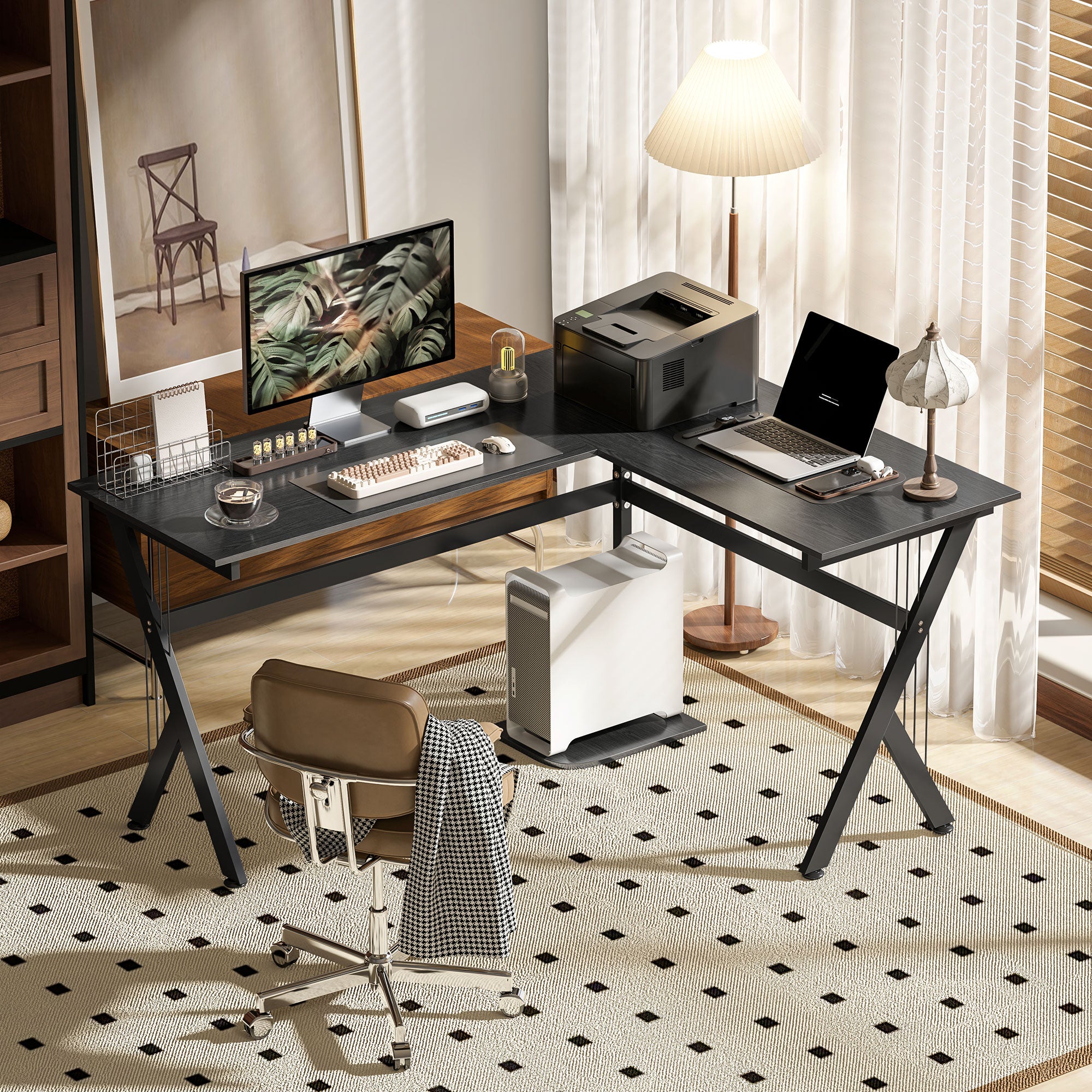 HOMCOM L Shaped Gaming Desk, 155 x 130cm Corner Computer Desk with CPU Stand for Home Office, Study Workstation, Black