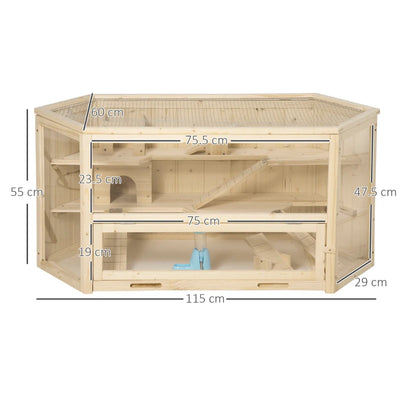 Wooden Large Hamster Cage Small Animal Exercise Play House 3 Tier with Sliding Tray, Seesaws, Water Bottle, Natural