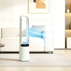HOMCOM Bladeless Tower Fan, 36dB Standing Cooling Fan with Oscillating, LED Lights, 3 Speeds, 12H Timer, Remote Control