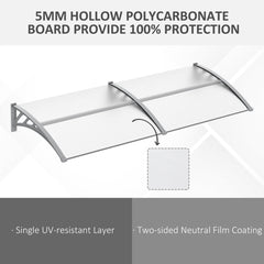Outsunny Front Door Canopy Outdoor Awning Aluminium Rigid Plastic Polycarbonate Rain Shelter UV Water Rain Resistant 196 x 75cm Clear