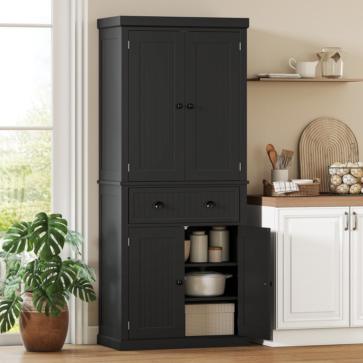 HOMCOM Kitchen Storage Cabinet with Drawer and Adjustable Shelves - Black
