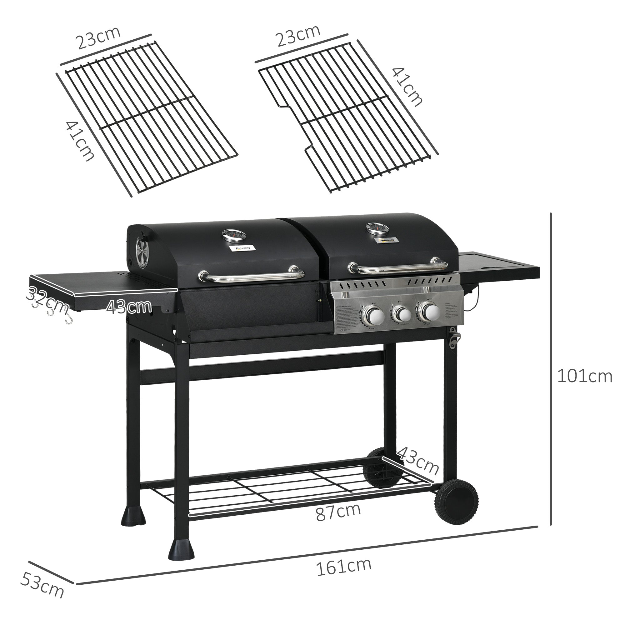 Outsunny Dual Fuel BBQ Grill - Black