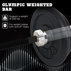 SPORTNOW 210cm Olympic Barbell Bar for 5cm Weight Plates, with Spring Clips, 19kg