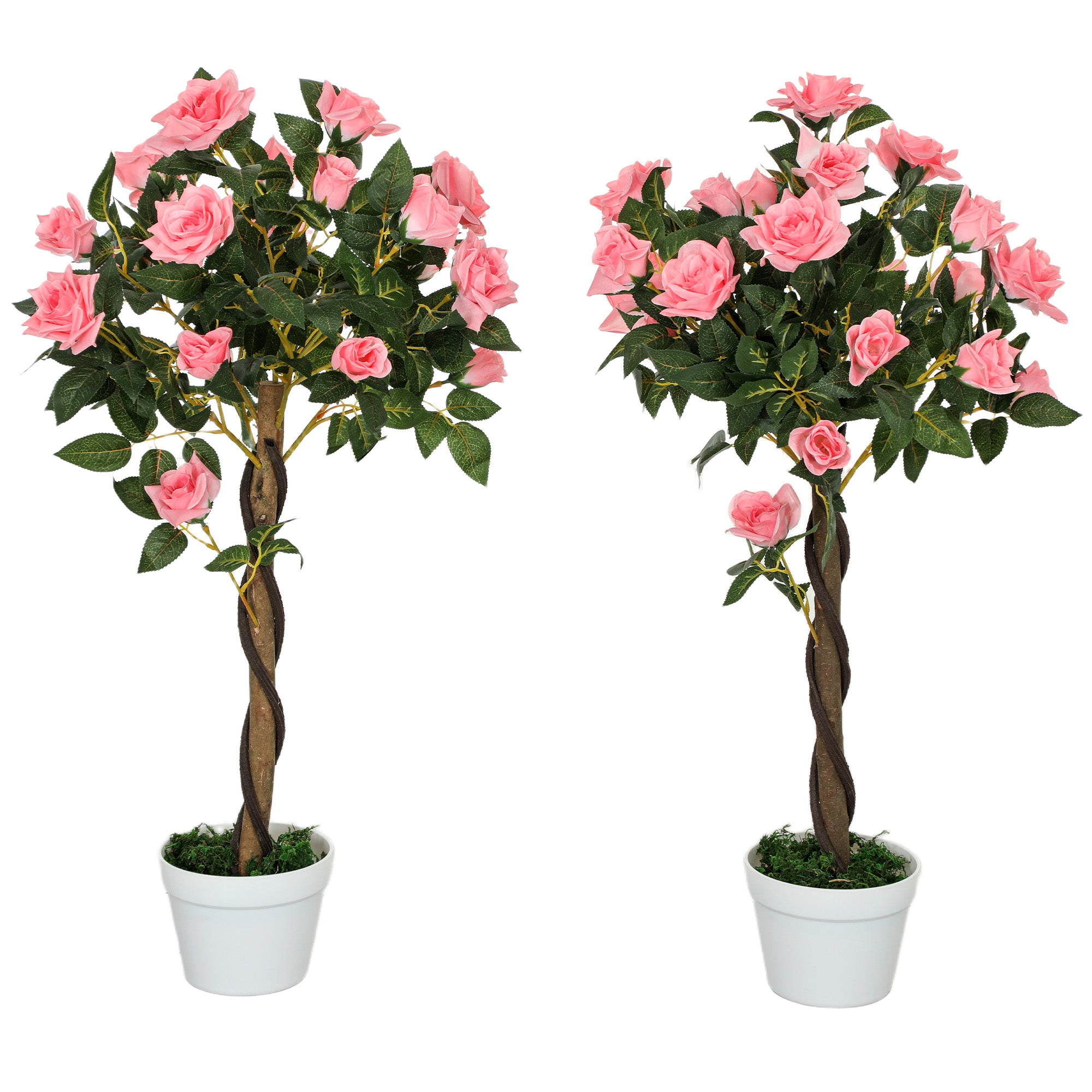 Outsunny Set of 2 Artificial Plants Pink Rose Floral in Pot, Fake Plants for Home Indoor Decor, 90cm