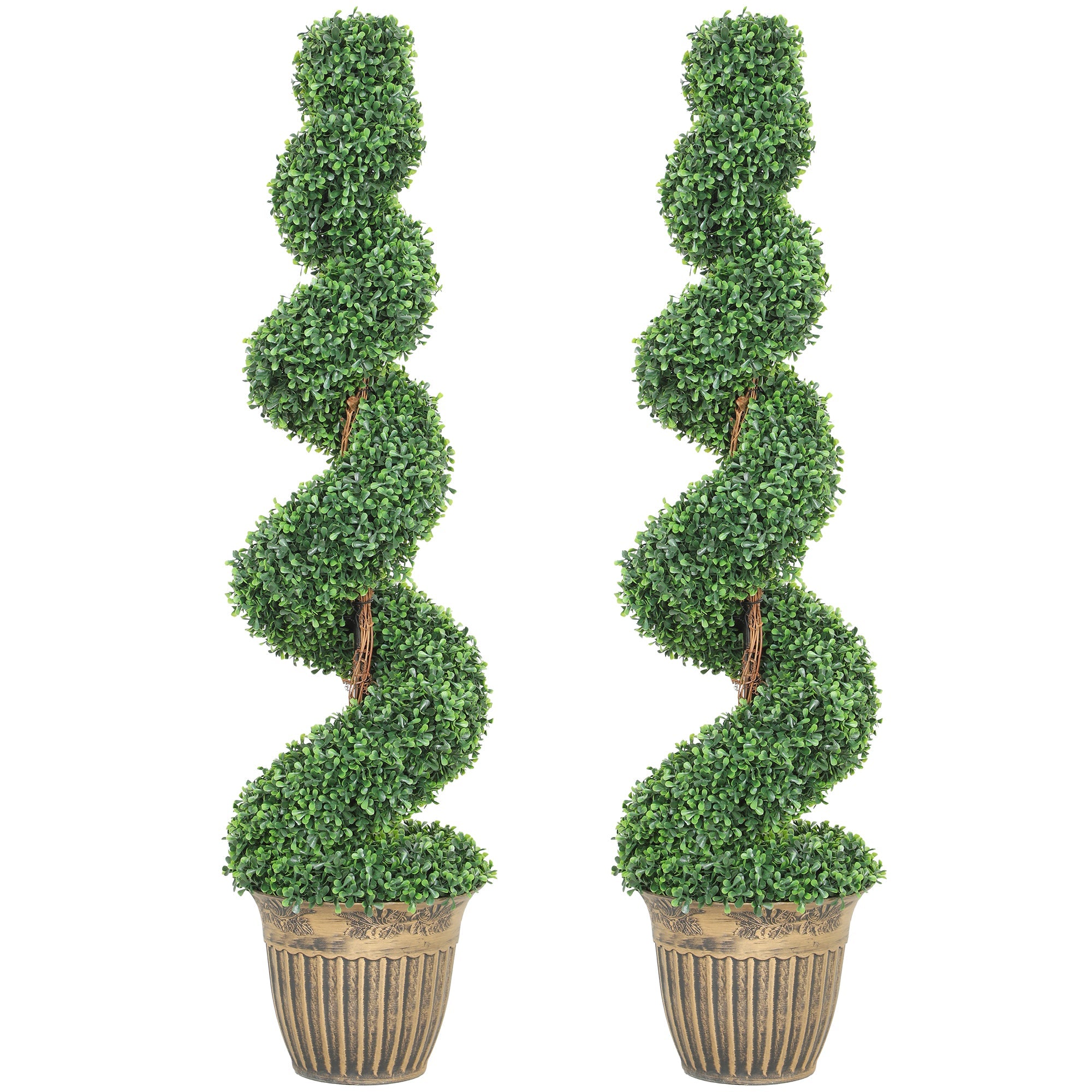 HOMCOM Set of 2 Artificial Plants, Topiary Spiral Boxwood Trees with Pot, for Home Indoor Outdoor Decor, 120cm