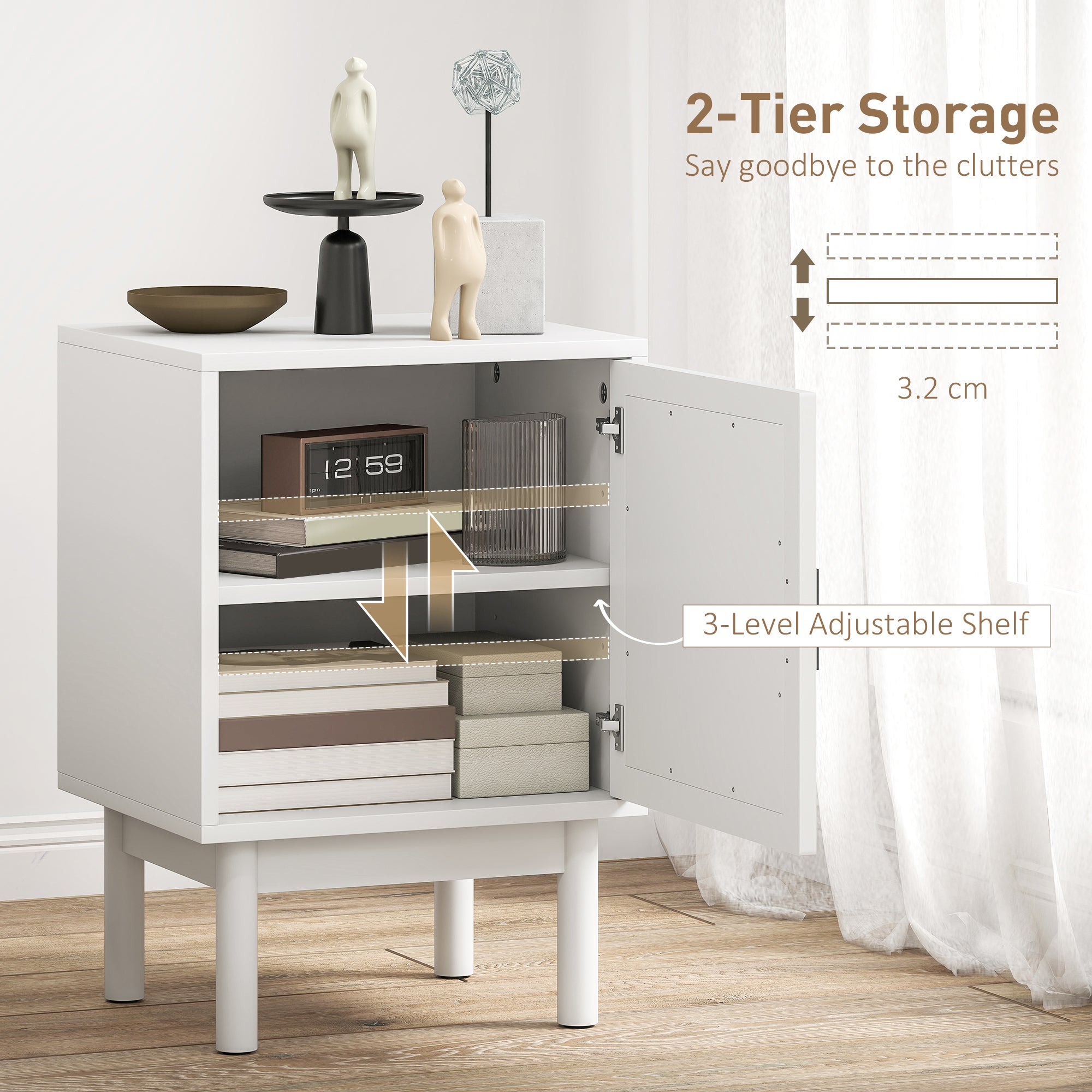 HOMCOM Rattan Bedside Table for Bedroom - White