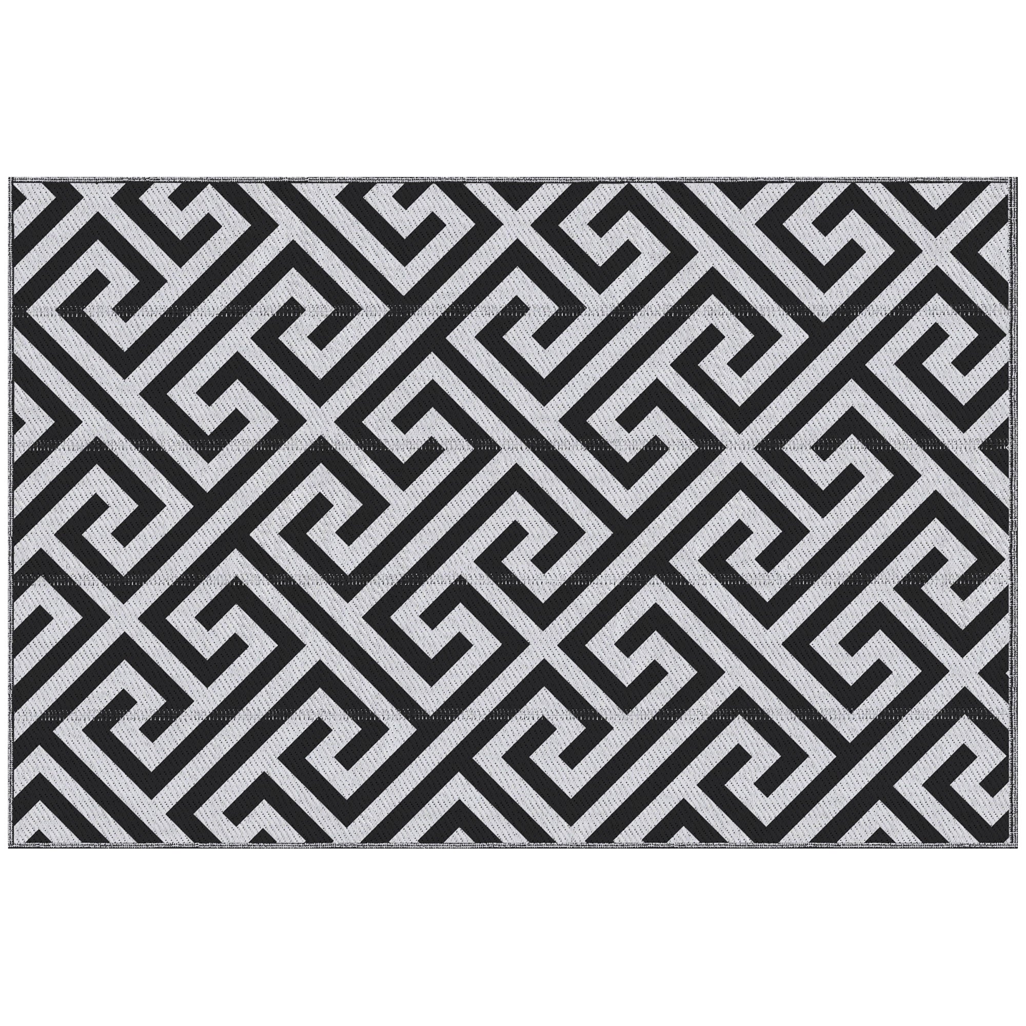 Outsunny Outdoor Rug Reversible Mat Plastic Straw Rug Portable RV Camping Mat for Garden Deck Picnic Indoor, 121 x 182 cm (4 x 6 ft), Black & White