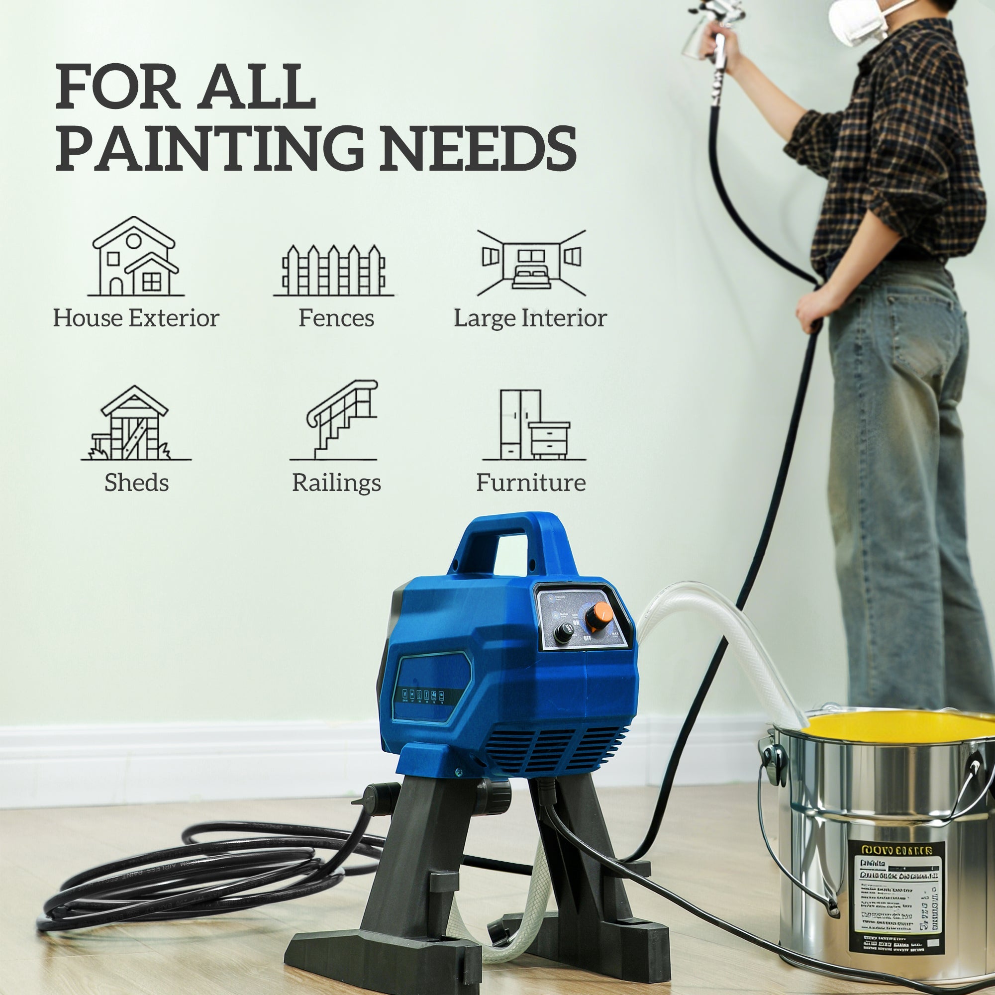 HOMCOM Airless Paint Sprayer, Thinning-Free Electric Paint Spray Gun for Walls, Fences & DIY Projects, 200 Bar High Pressure, 1.5L/min Flow Rate, 7.5m Hose, Indoor & Outdoor Use, Dark Blue