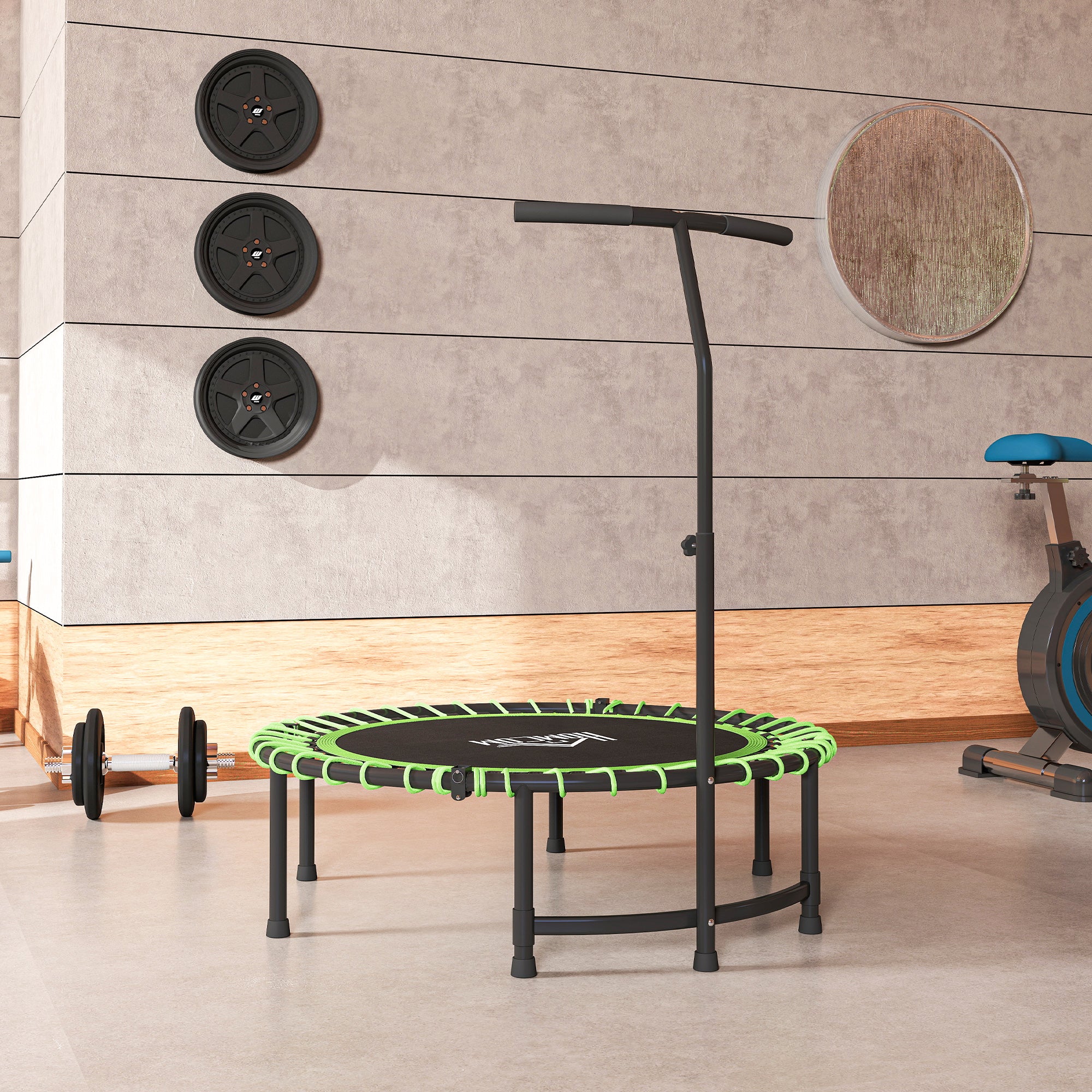 HOMCOM Mini Round Steel Frame Trampoline w/ Adjustable Handle, Green