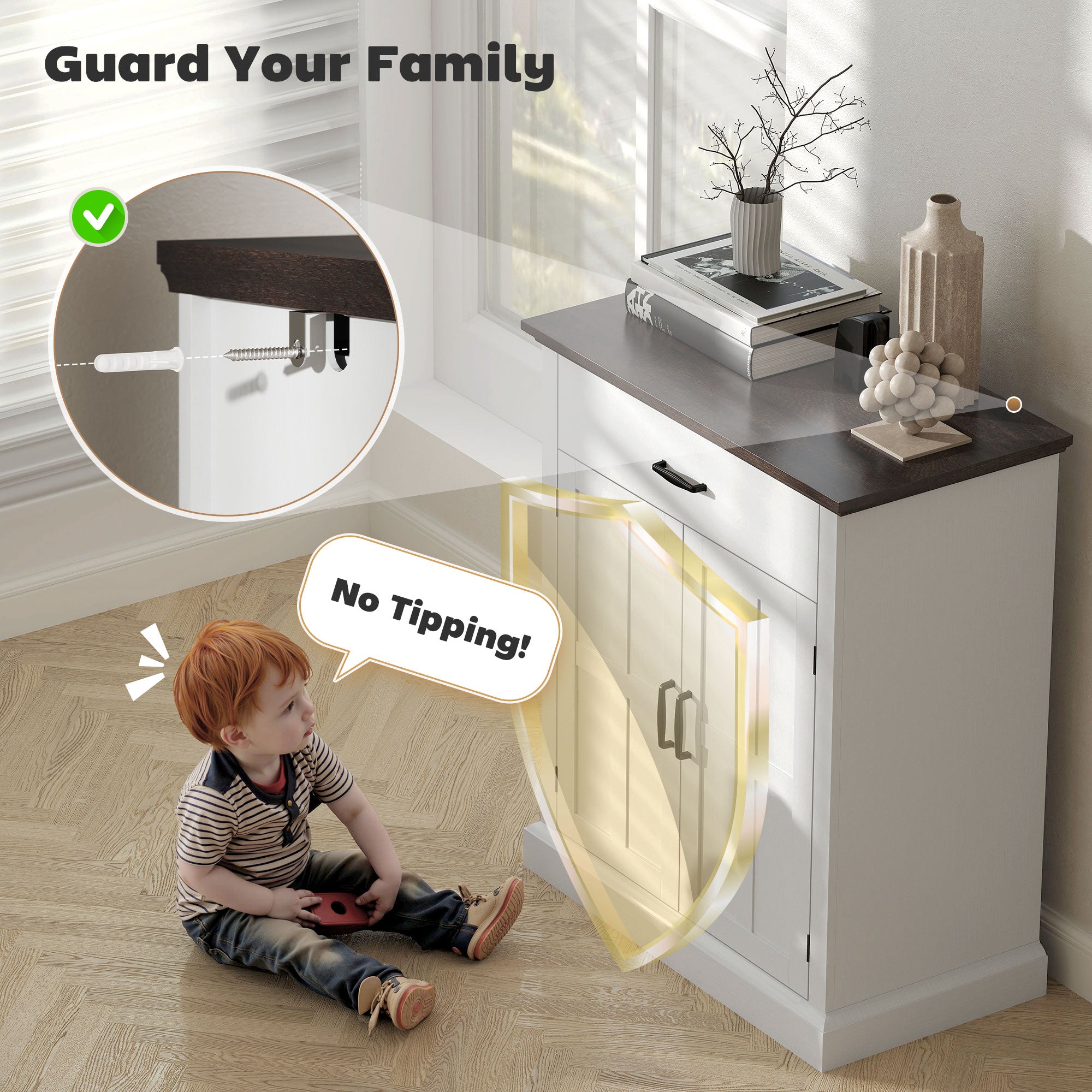 HOMCOM Farmhouse Sideboard with 3 cm Thick Top 2 Barn Doors - White