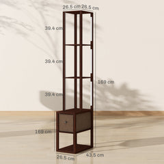 HOMCOM Floor Lamp with Shelves, LED Column Modern Standing Lamp with Fabric Drawer, Adjustable Brightness, Foot Switch for Living Room, Bedroom, Office, Dark Brown