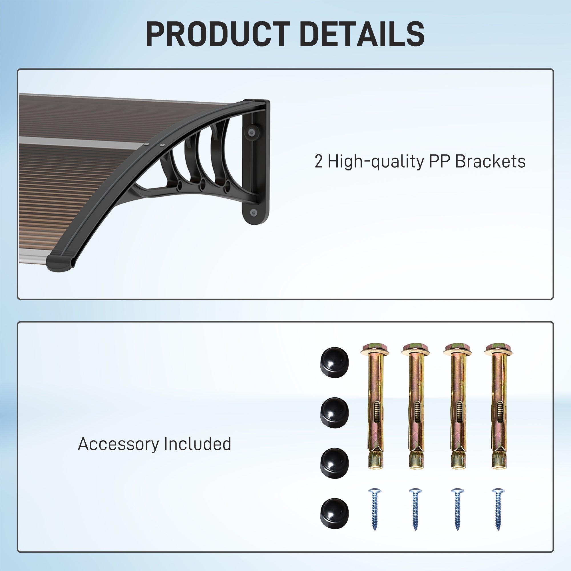 Outsunny Front Door Canopy Outdoor Awning Aluminium Rigid Plastic Polycarbonate Rain Shelter UV Water Rain Resistant 120 x 75cm Brown