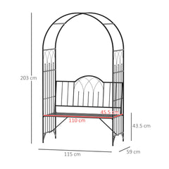 Outsunny Garden Metal Arch Bench Outdoor Patio Rose Trellis Arbour Pergola for Climbing Plant Antique Style 2-Seater Chair, Black