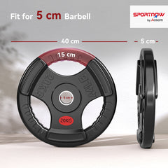 SPORTNOW Olympic Weight Plate, 2"/5cm Weight Disc with Tri-Grips, 20kg Dumbbell Plate for Weightlifting and Strength Training Home Gym Fitness Workout, Black