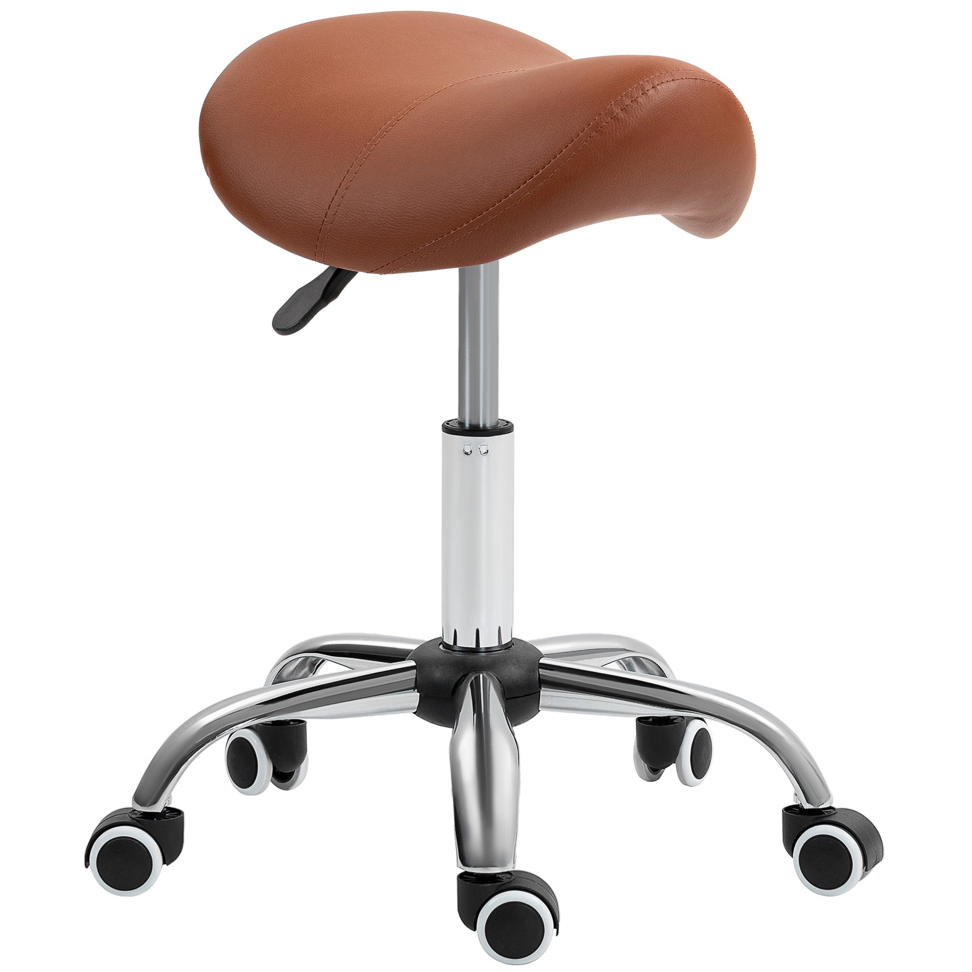 HOMCOM Saddle Stool, Height Adjustable Salon Chair for Massage Spa, Faux Leather, Brown