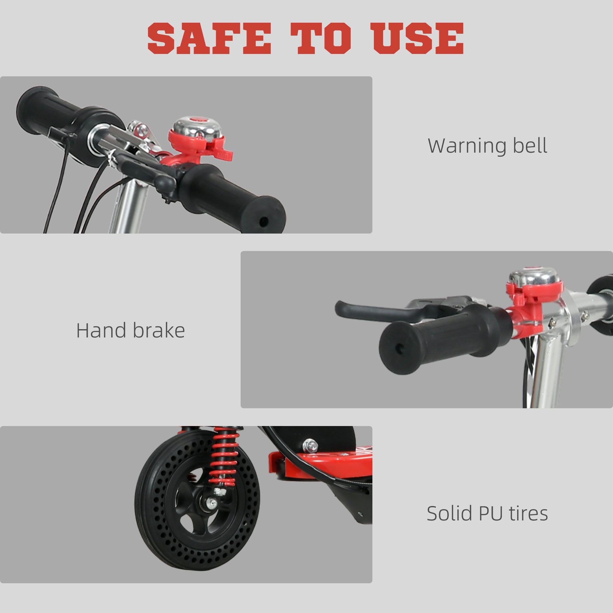 HOMCOM Steel Ride on Powered Scooter, Folding E-Scooter with Warning Bell, 15km/h Maximum Speed, for 6-14 Years Old, Red