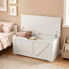 HOMCOM 127L Home Storage Box, with Safety Hinges - White Wood-Effect