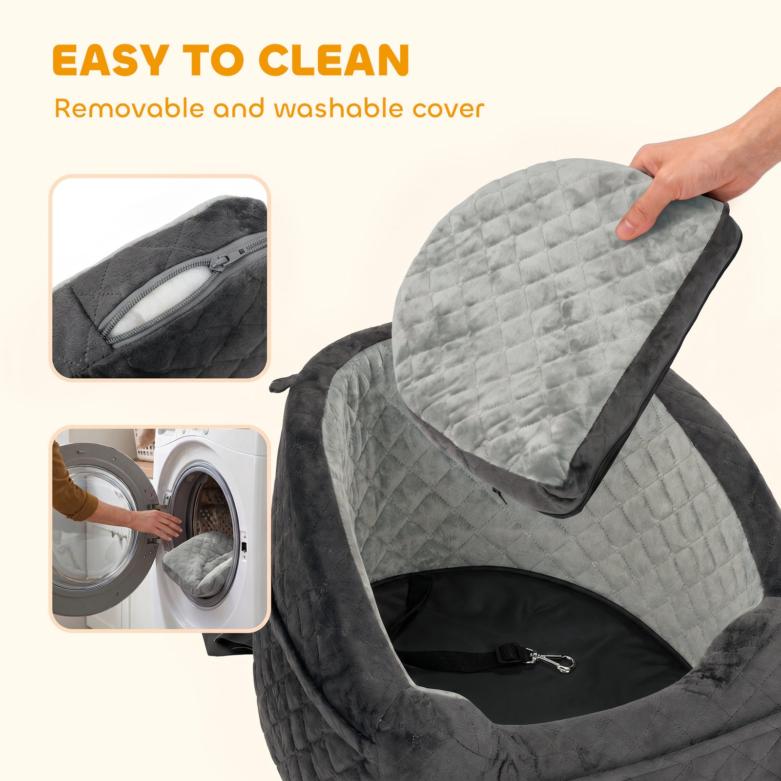 PawHut Dog Car Seat, Detachable Washable Dog Booster Seat with Thick Cushion, Seat Belt, Pockets for Small Under 10kg, Grey