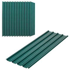 Outsunny Set of 12 Corrugated Steel Roof Sheet Panels - Green