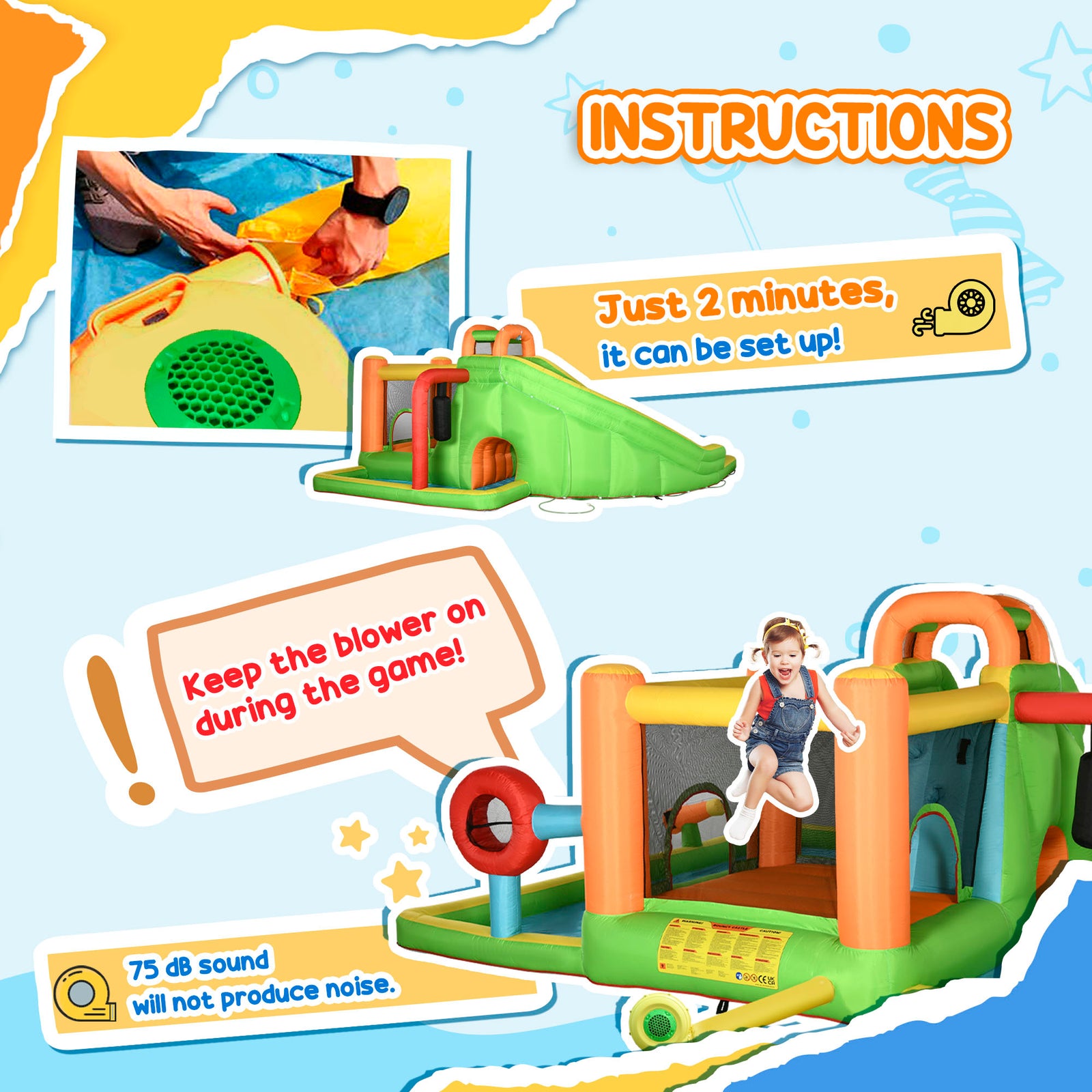 Outsunny Kids Bouncy Castle, 5 in 1 Large Crocodile Style Inflatable House Slide Basket Water Pool Gun Climbing Wall with Blower Carrybag for Kids Age 3-8, 3.85 x 2.85 x 2.25m