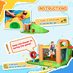Outsunny Kids Bouncy Castle, 5 in 1 Large Crocodile Style Inflatable House Slide Basket Water Pool Gun Climbing Wall with Blower Carrybag for Kids Age 3-8, 3.85 x 2.85 x 2.25m