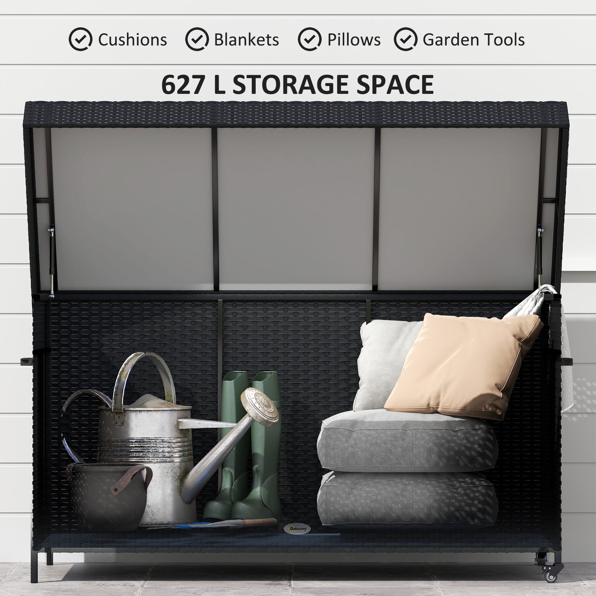 Outsunny 627 L Rattan Storage Box - Black