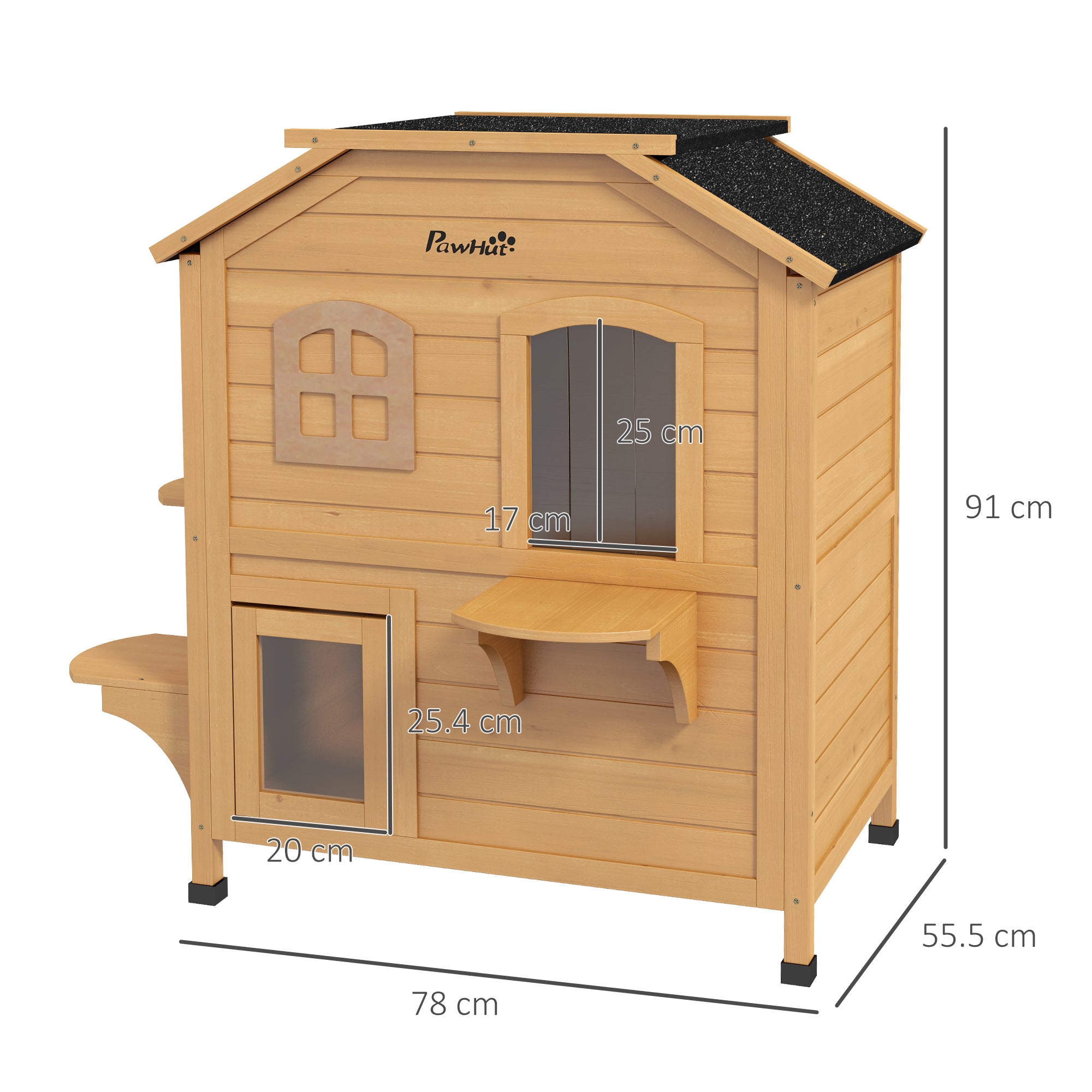PawHut√Ç 2-story Cat House Outdoor, Weatherproof√Ç Wooden Cat Enclosure for Feral Cats with Escape Door, Openable Roof, Jumping Platforms, Natural Wood Finish