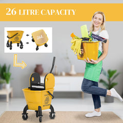 HOMCOM 26 Litre Mop Bucket, with Wringer and Mop - Yellow