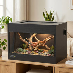 PawHut Reptile Terrarium, Reptile Vivarium with Glass Doors, Secure Lock, Top Ventilation for Snake, Gecko, 60x45x45cm, Black