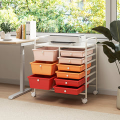9-Drawer Rolling Storage Cart Tools Scrapbook Paper Organizer-Red