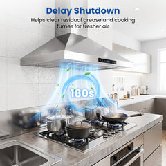 90 cm Wall Mount Range Hood 744 km/h-Sliver
