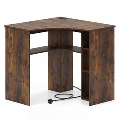 90-degree Triangle Computer Desk with Open Storage Shelves-Rustic Brown