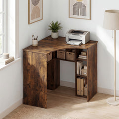 90-degree Triangle Computer Desk with Open Storage Shelves-Rustic Brown