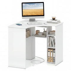 90-degree Triangle Computer Desk with Open Storage Shelves-White